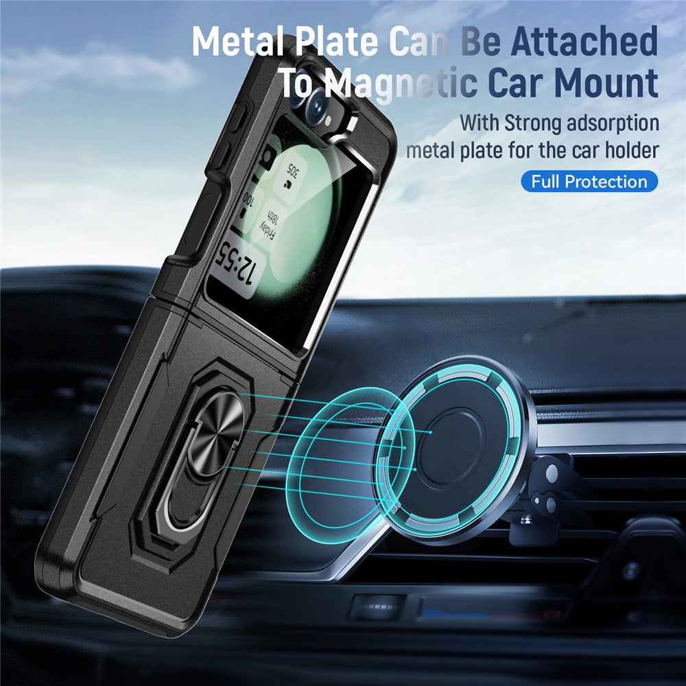 For Samsung Galaxy Z Flip7 FE 5G / Z Flip6 5G Case Military Grade Ring Kickstand PC + TPU Phone Cover - Black
