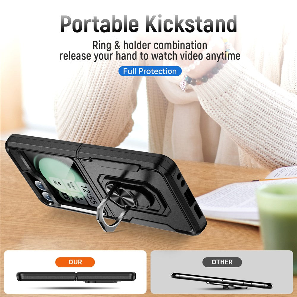 For Samsung Galaxy Z Flip7 FE 5G / Z Flip6 5G Case Military Grade Ring Kickstand PC + TPU Phone Cover - Black