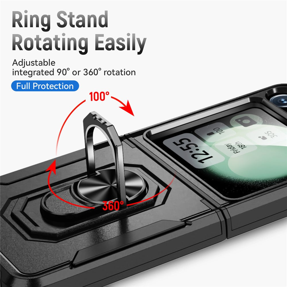 For Samsung Galaxy Z Flip7 FE 5G / Z Flip6 5G Case Military Grade Ring Kickstand PC + TPU Phone Cover - Black