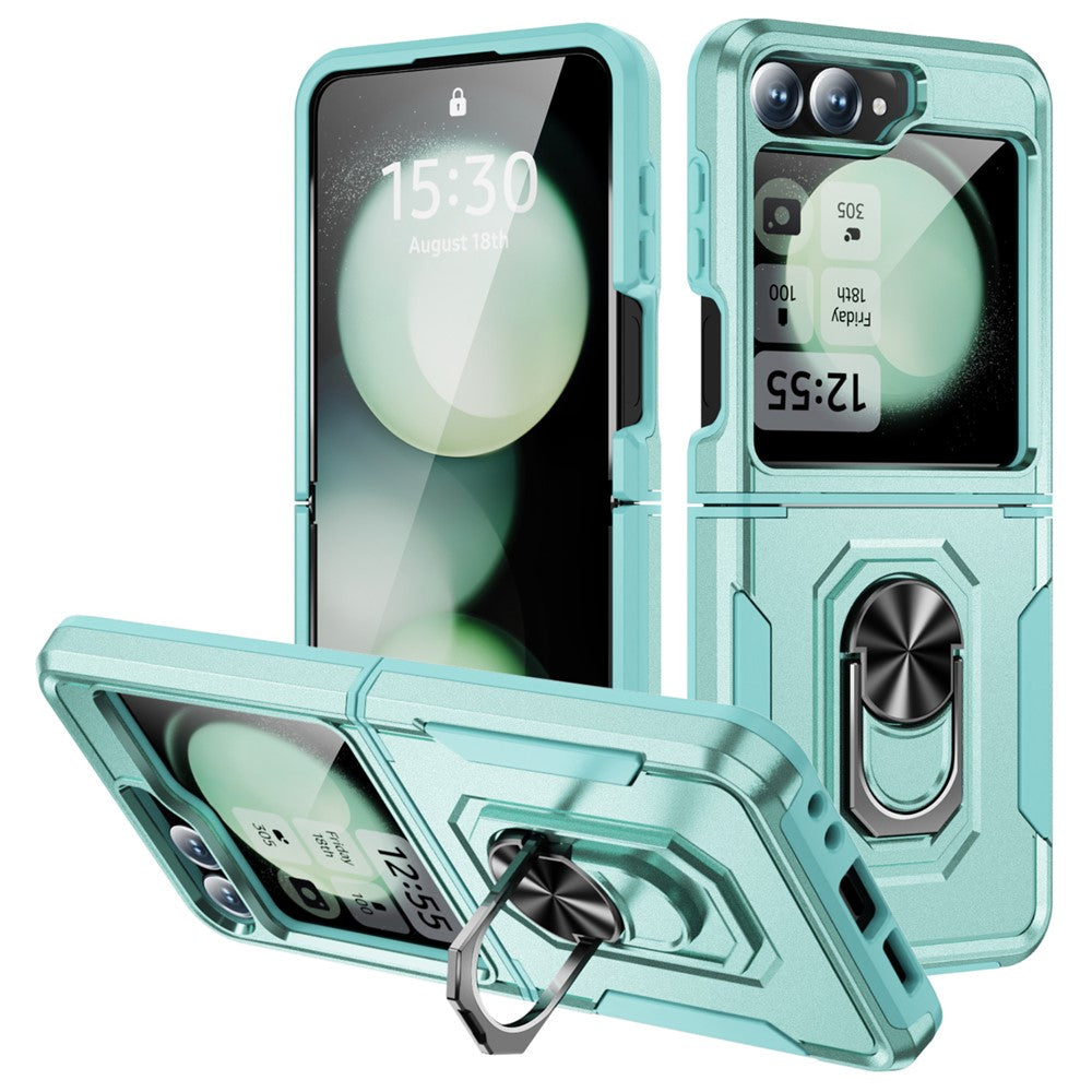 For Samsung Galaxy Z Flip7 FE 5G / Z Flip6 5G Case Military Grade Ring Kickstand PC + TPU Phone Cover - Green