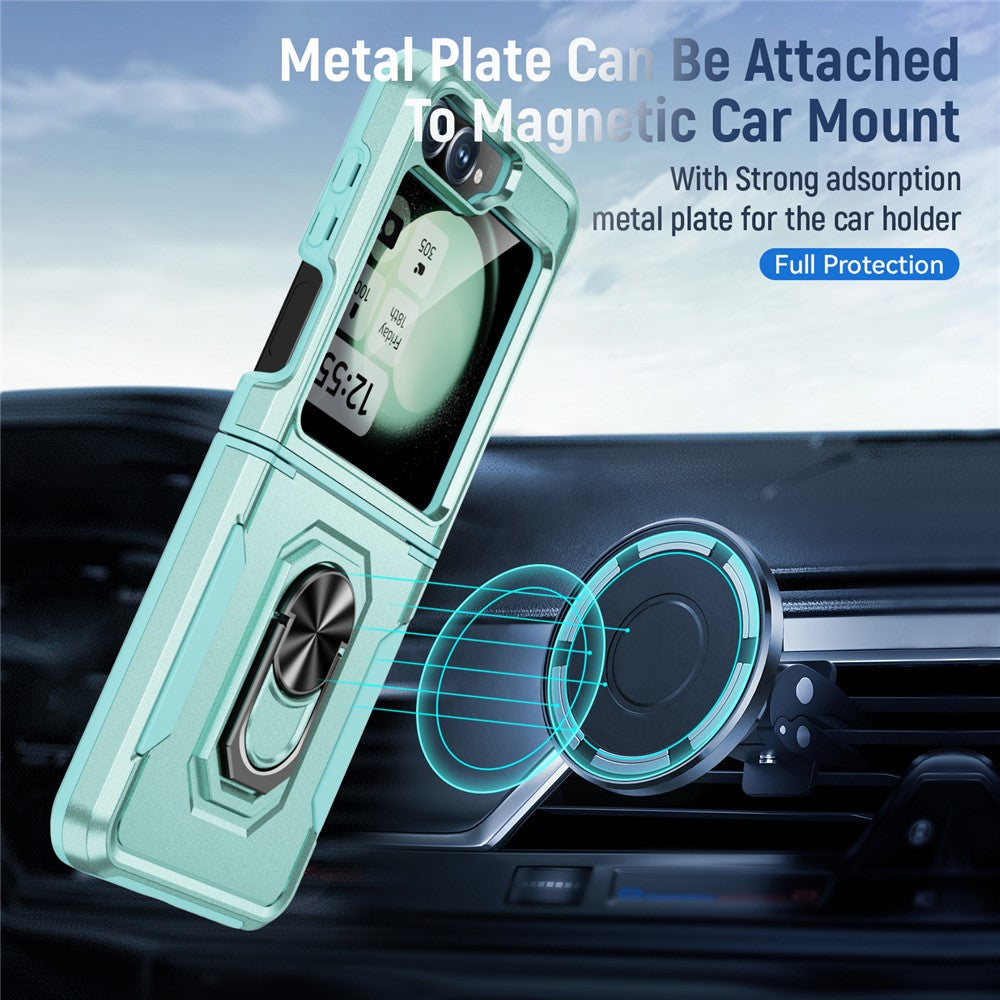 For Samsung Galaxy Z Flip7 FE 5G / Z Flip6 5G Case Military Grade Ring Kickstand PC + TPU Phone Cover - Green