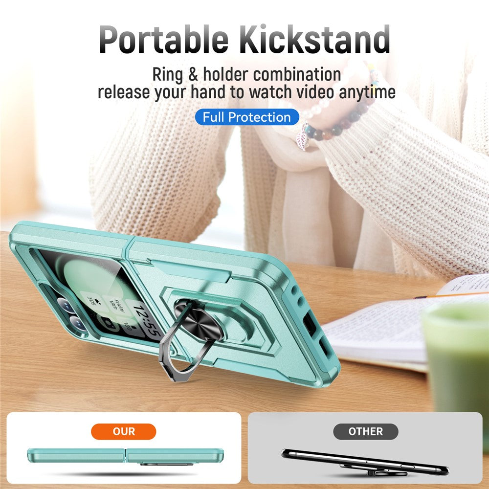 For Samsung Galaxy Z Flip7 FE 5G / Z Flip6 5G Case Military Grade Ring Kickstand PC + TPU Phone Cover - Green