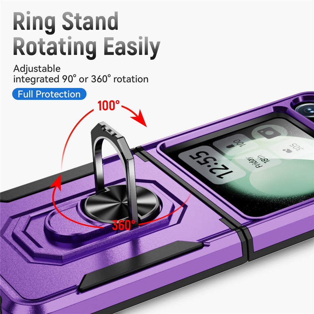 For Samsung Galaxy Z Flip7 FE 5G / Z Flip6 5G Case Military Grade Ring Kickstand PC + TPU Phone Cover - Purple + Black