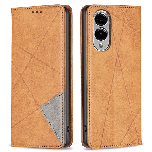 For Samsung Galaxy S25 Edge Case Card Slots Geometry Imprint Leather Phone Cover - Yellow