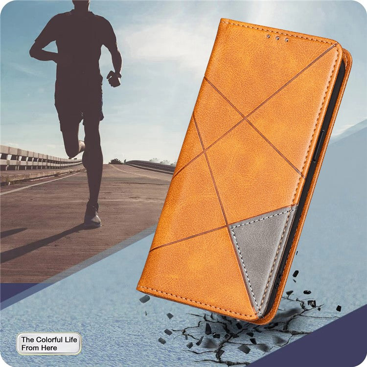 For Samsung Galaxy S25 Edge Case Card Slots Geometry Imprint Leather Phone Cover - Yellow