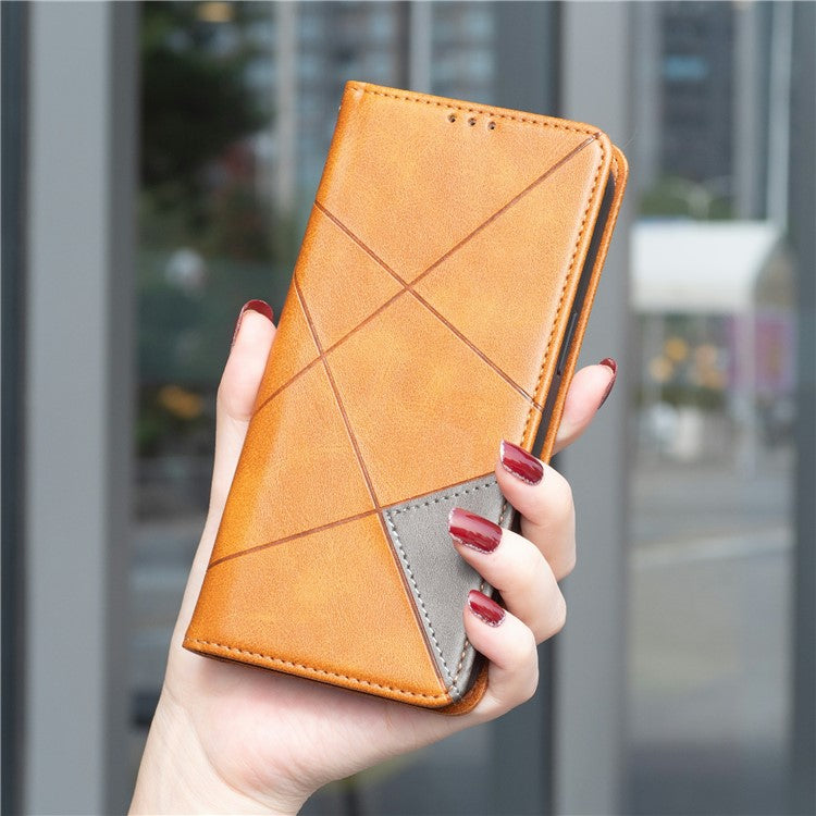 For Samsung Galaxy S25 Edge Case Card Slots Geometry Imprint Leather Phone Cover - Yellow