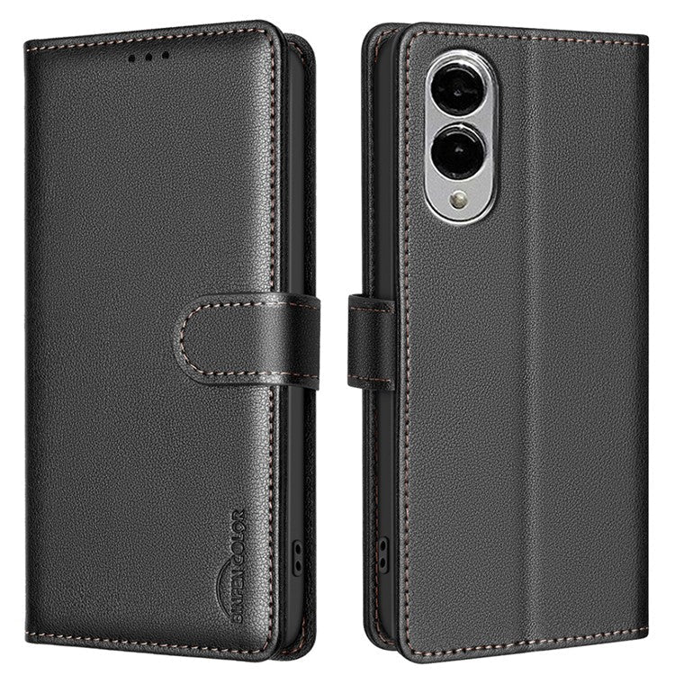 BINFEN COLOR BF32 For Samsung Galaxy S25 Edge Leather Case Wallet RFID Blocking Phone Cover - Black