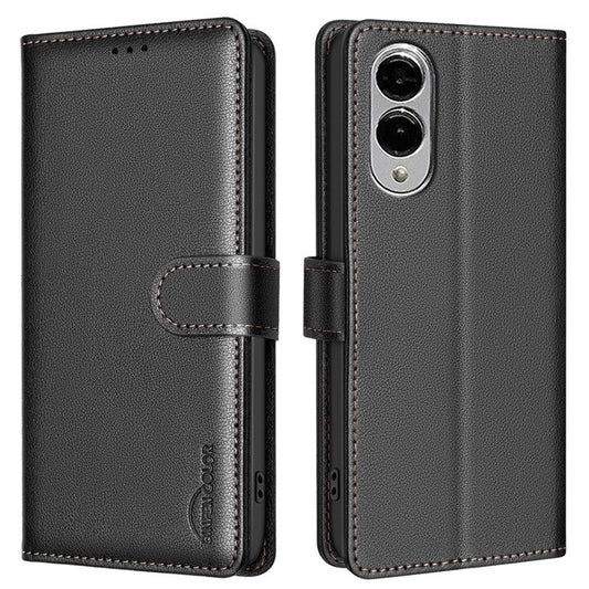 BINFEN COLOR BF32 For Samsung Galaxy S25 Edge Leather Case Wallet RFID Blocking Phone Cover - Black
