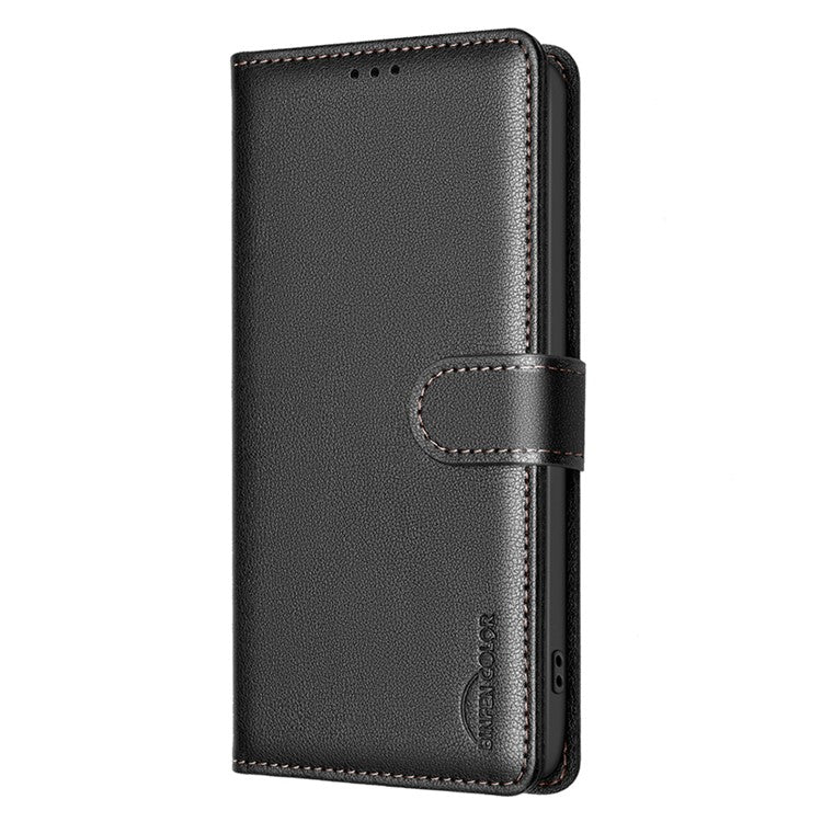 BINFEN COLOR BF32 For Samsung Galaxy S25 Edge Leather Case Wallet RFID Blocking Phone Cover - Black