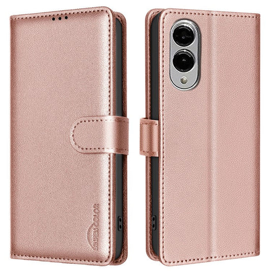 BINFEN COLOR BF32 For Samsung Galaxy S25 Edge Leather Case Wallet RFID Blocking Phone Cover - Rose Gold