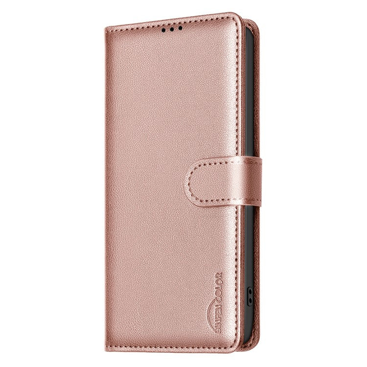 BINFEN COLOR BF32 For Samsung Galaxy S25 Edge Leather Case Wallet RFID Blocking Phone Cover - Rose Gold