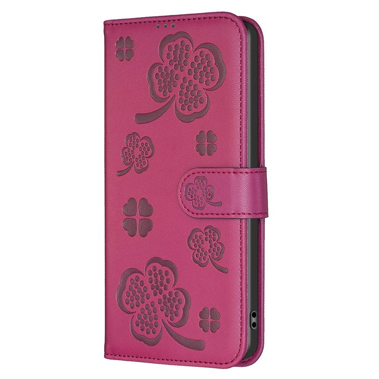 For Samsung Galaxy S25 Edge Case Clover Pattern Wallet Stand View Leather Phone Cover - Rose