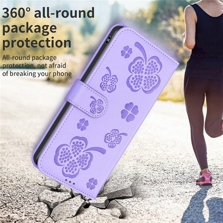For Samsung Galaxy S25 Edge Case Clover Pattern Wallet Stand View Leather Phone Cover - Purple