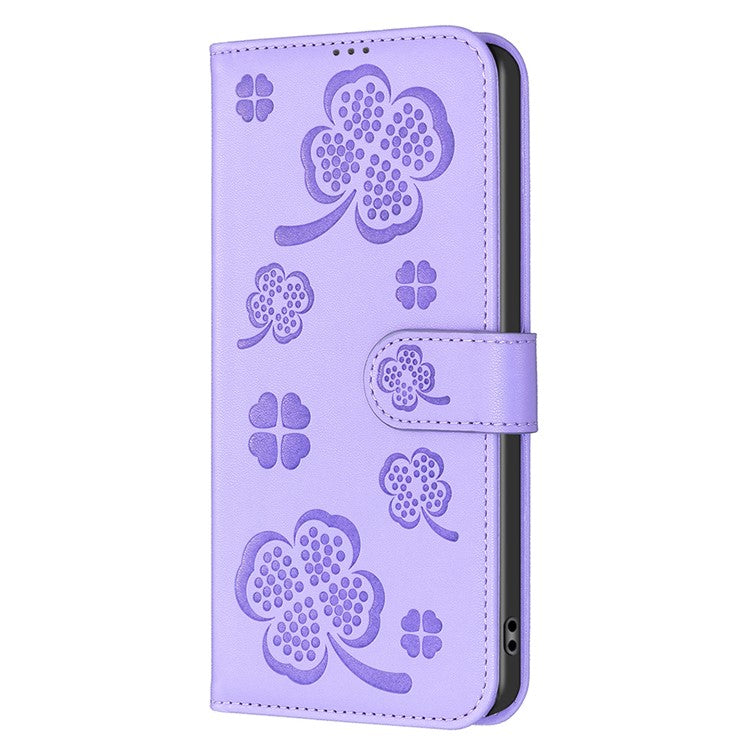 For Samsung Galaxy S25 Edge Case Clover Pattern Wallet Stand View Leather Phone Cover - Purple