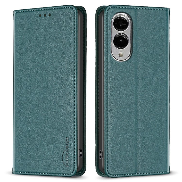 BINFEN COLOR BF18 For Samsung Galaxy S25 Edge Leather Case Card Slots Phone Cover - Green