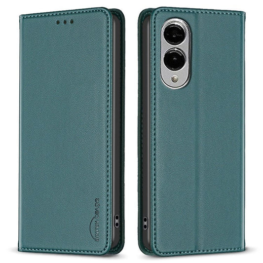BINFEN COLOR BF18 For Samsung Galaxy S25 Edge Leather Case Card Slots Phone Cover - Green
