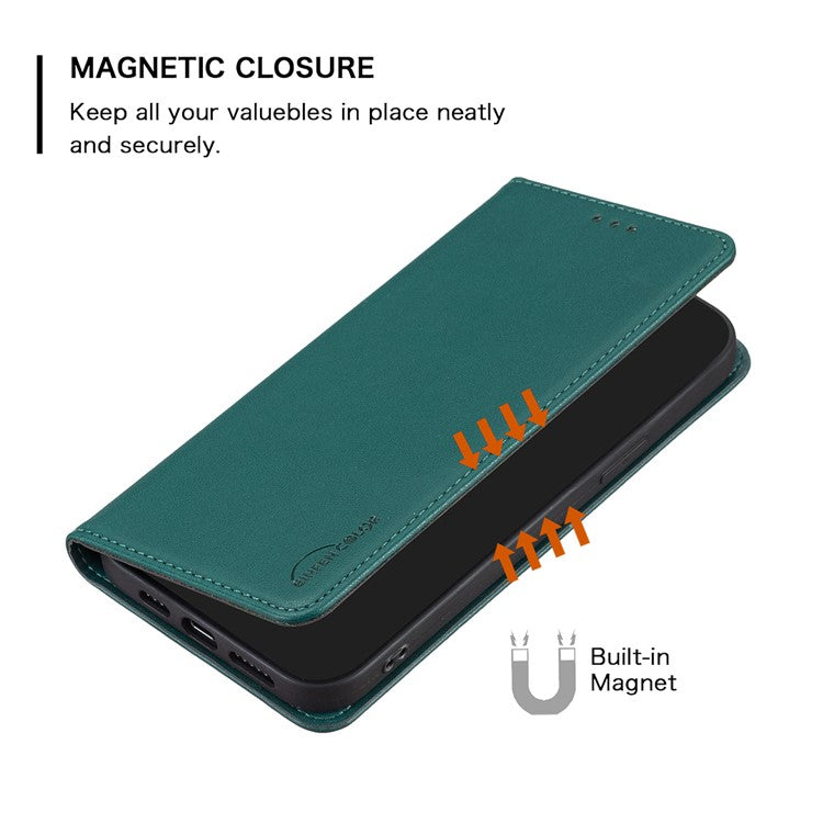 BINFEN COLOR BF18 For Samsung Galaxy S25 Edge Leather Case Card Slots Phone Cover - Green
