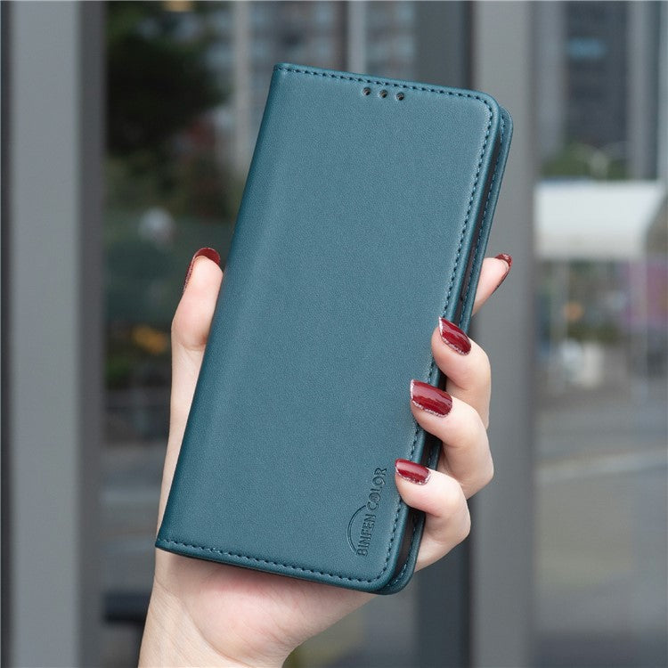 BINFEN COLOR BF18 For Samsung Galaxy S25 Edge Leather Case Card Slots Phone Cover - Green