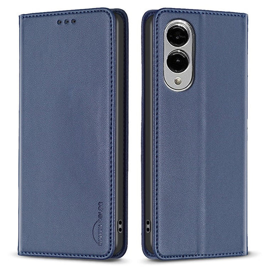 BINFEN COLOR BF18 For Samsung Galaxy S25 Edge Leather Case Card Slots Phone Cover - Blue