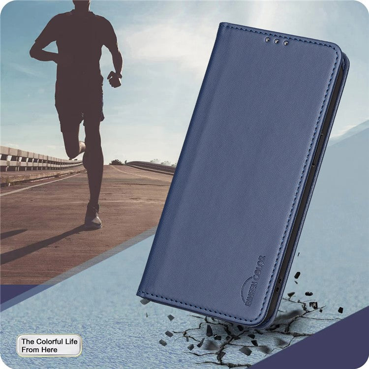 BINFEN COLOR BF18 For Samsung Galaxy S25 Edge Leather Case Card Slots Phone Cover - Blue