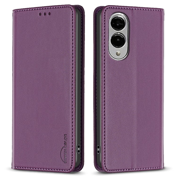 BINFEN COLOR BF18 For Samsung Galaxy S25 Edge Leather Case Card Slots Phone Cover - Dark Purple