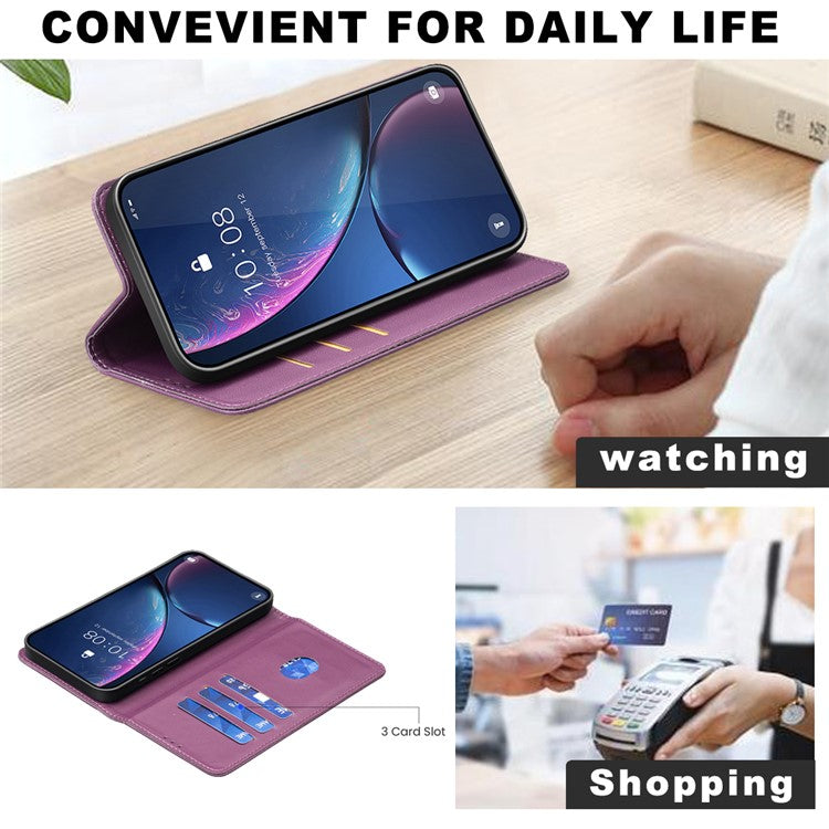 BINFEN COLOR BF18 For Samsung Galaxy S25 Edge Leather Case Card Slots Phone Cover - Dark Purple