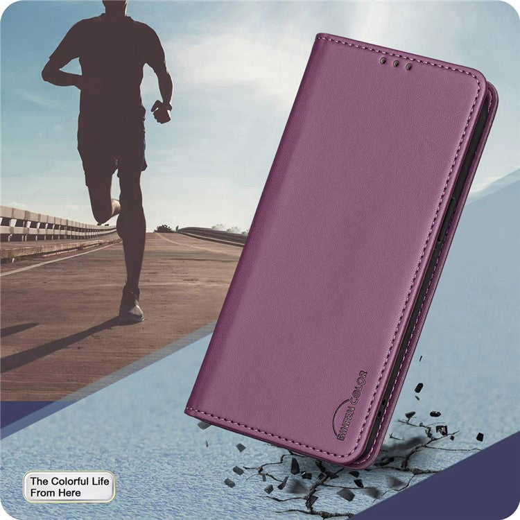 BINFEN COLOR BF18 For Samsung Galaxy S25 Edge Leather Case Card Slots Phone Cover - Dark Purple