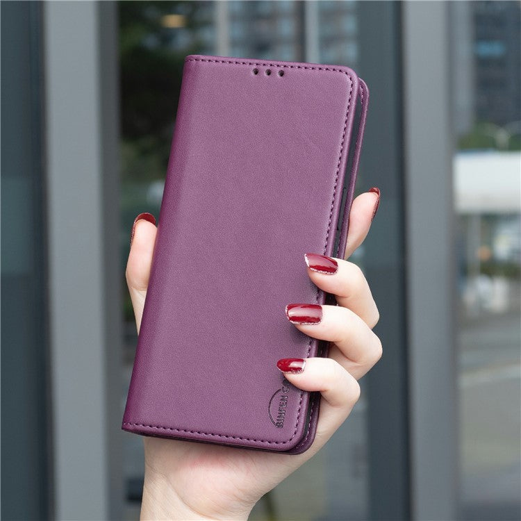 BINFEN COLOR BF18 For Samsung Galaxy S25 Edge Leather Case Card Slots Phone Cover - Dark Purple
