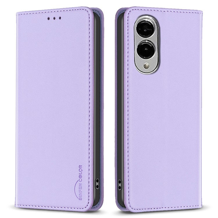 BINFEN COLOR BF18 For Samsung Galaxy S25 Edge Leather Case Card Slots Phone Cover - Purple