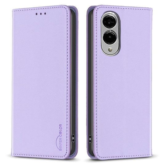 BINFEN COLOR BF18 For Samsung Galaxy S25 Edge Leather Case Card Slots Phone Cover - Purple