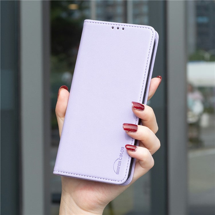 BINFEN COLOR BF18 For Samsung Galaxy S25 Edge Leather Case Card Slots Phone Cover - Purple