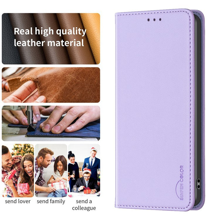 BINFEN COLOR BF18 For Samsung Galaxy S25 Edge Leather Case Card Slots Phone Cover - Purple