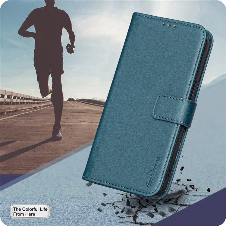 BINFEN COLOR BF17 For Samsung Galaxy S25 Edge Case Wallet Folio Flip Leather Cover - Green