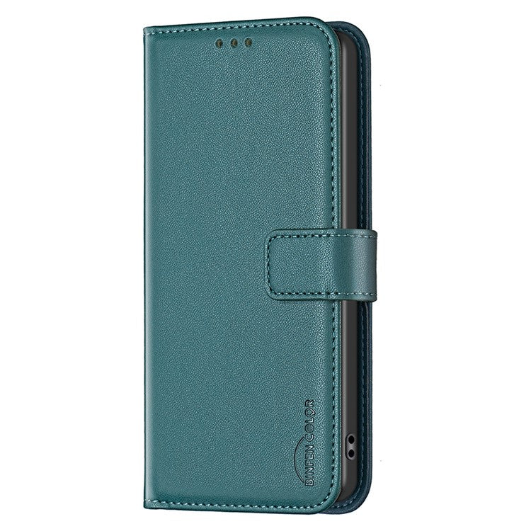 BINFEN COLOR BF17 For Samsung Galaxy S25 Edge Case Wallet Folio Flip Leather Cover - Green