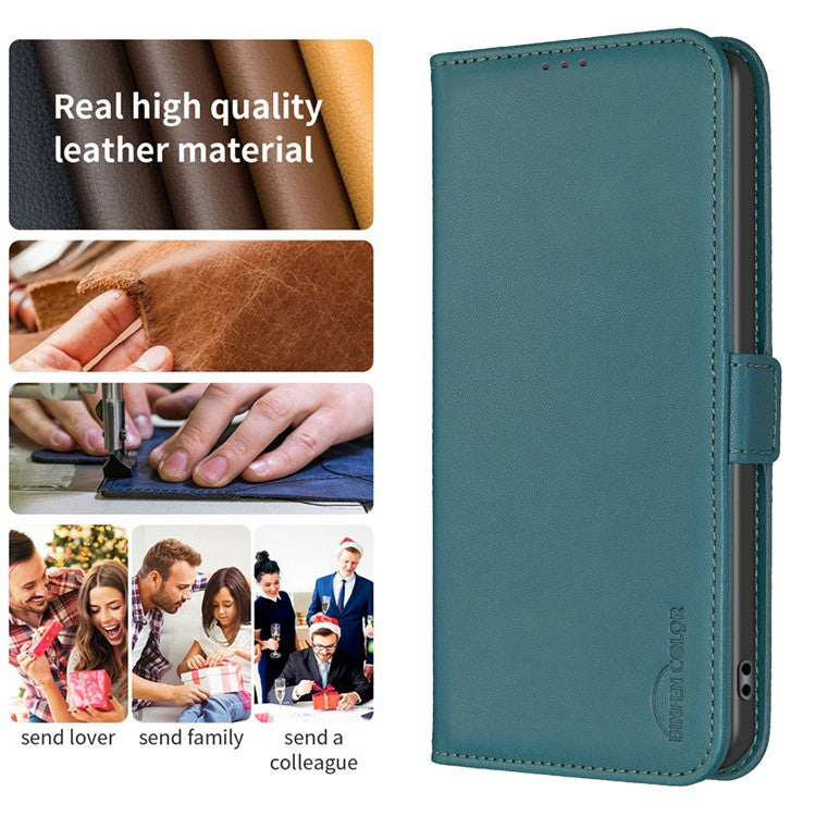 BINFEN COLOR BF31 For Samsung Galaxy S25 Edge Case PU Leather Flip Folio Phone Wallet Cover - Green