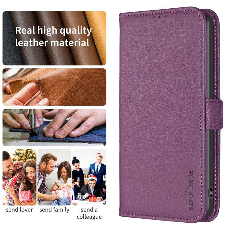BINFEN COLOR BF31 For Samsung Galaxy S25 Edge Case PU Leather Flip Folio Phone Wallet Cover - Dark Purple
