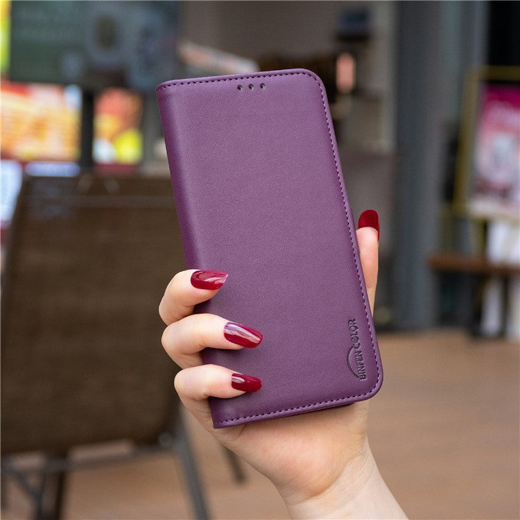 BINFEN COLOR BF31 For Samsung Galaxy S25 Edge Case PU Leather Flip Folio Phone Wallet Cover - Dark Purple