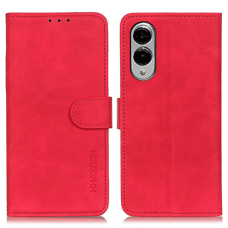 KHAZNEH For Samsung Galaxy S25 Edge Case PU Leather Retro Texture Phone Cover - Red