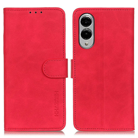 KHAZNEH For Samsung Galaxy S25 Edge Case PU Leather Retro Texture Phone Cover - Red