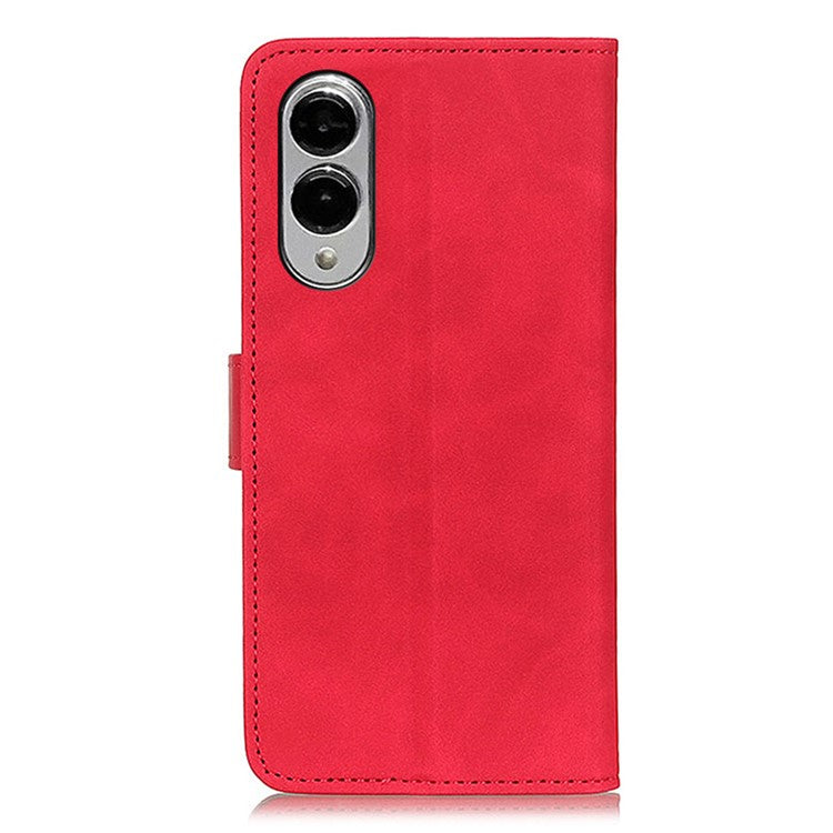 KHAZNEH For Samsung Galaxy S25 Edge Case PU Leather Retro Texture Phone Cover - Red