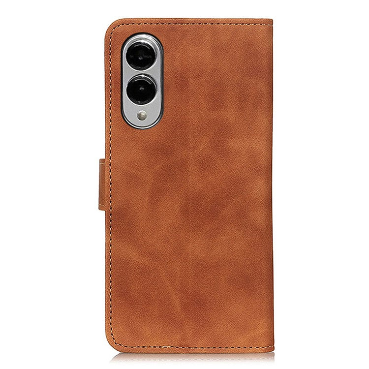 KHAZNEH For Samsung Galaxy S25 Edge Case PU Leather Retro Texture Phone Cover - Brown