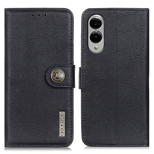 KHAZNEH For Samsung Galaxy S25 Edge Wallet Case Cowhide Texture Leather Flip Phone Cover - Black