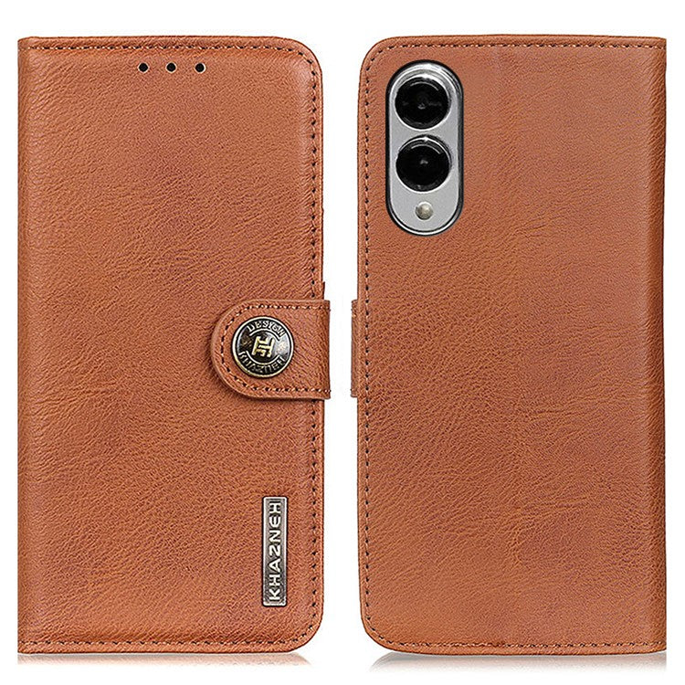 KHAZNEH For Samsung Galaxy S25 Edge Wallet Case Cowhide Texture Leather Flip Phone Cover - Brown