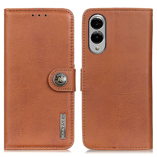 KHAZNEH For Samsung Galaxy S25 Edge Wallet Case Cowhide Texture Leather Flip Phone Cover - Brown