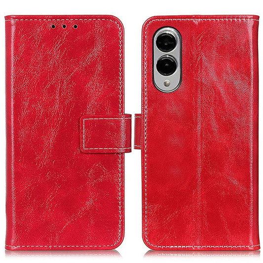 For Samsung Galaxy S25 Edge Case Wallet Leather Phone Cover Crazy Horse Texture - Red