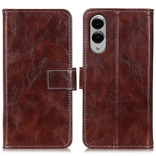 For Samsung Galaxy S25 Edge Case Wallet Leather Phone Cover Crazy Horse Texture - Brown