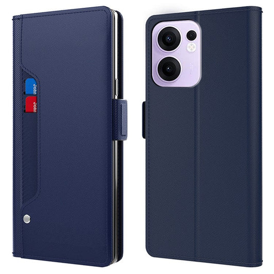 For Oppo Reno13 F 5G Case Stand PU Leather Phone Cover Card Holder Mirror - Blue