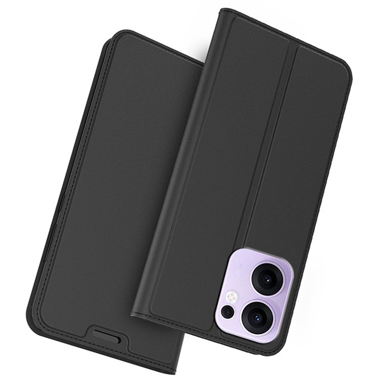 For Oppo Reno13 F 5G Case PU Leather Phone Cover with Card Holder Stand - Black