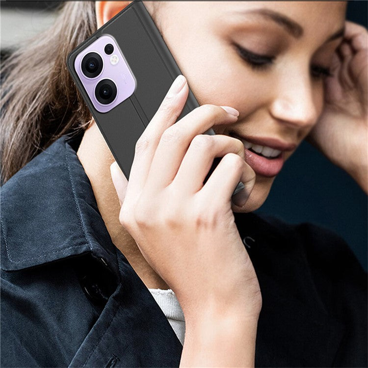 For Oppo Reno13 F 5G Case PU Leather Phone Cover with Card Holder Stand - Black