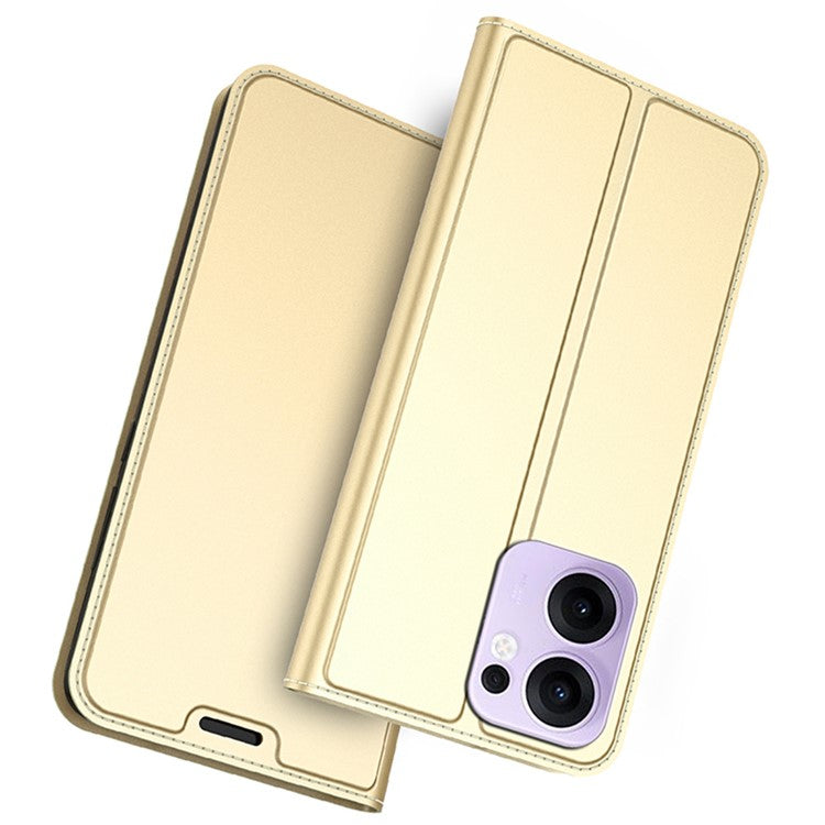 For Oppo Reno13 F 5G Case PU Leather Phone Cover with Card Holder Stand - Gold